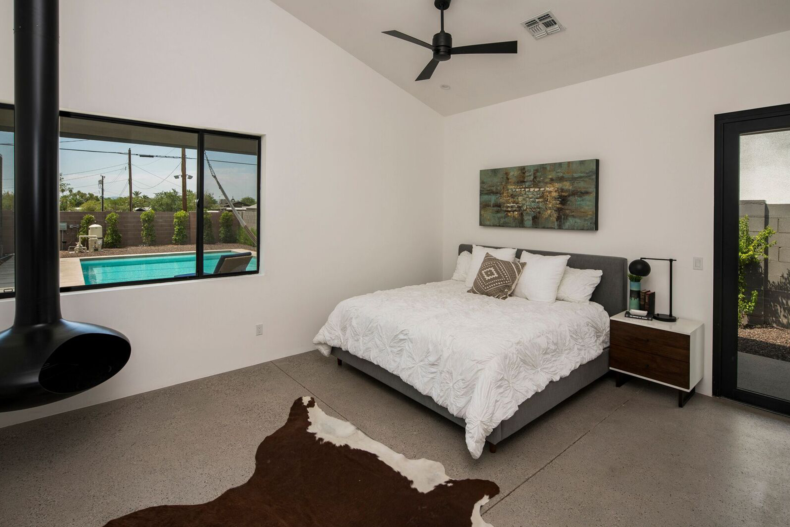 Black floating fire orb in master bedroom in Phoenix, AZ